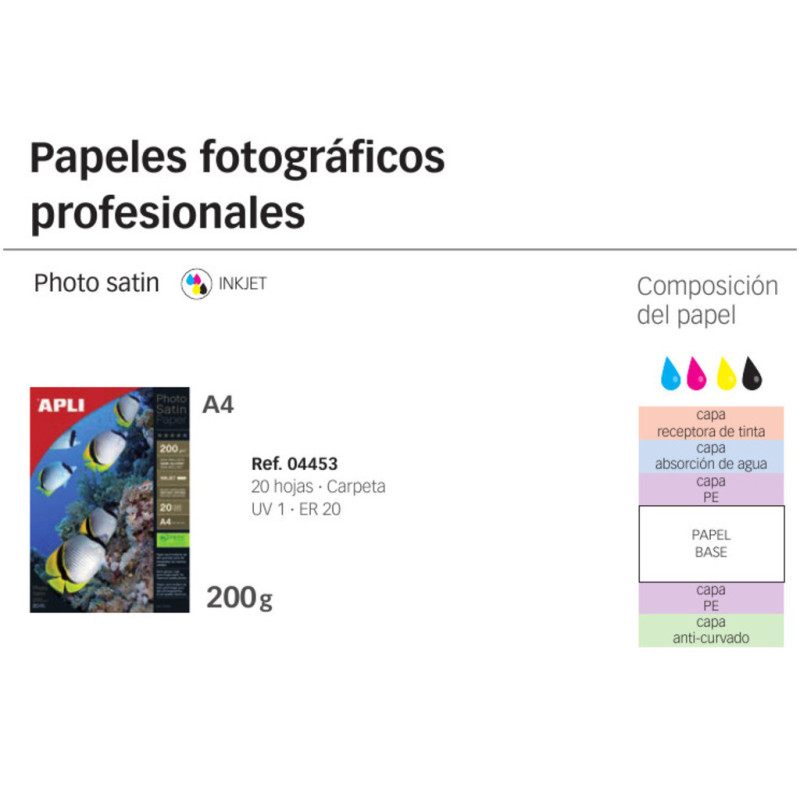 PAPEL APLI INKJET A-4 FOTO SATINADO 200G 10H 4453