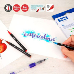 ROTULADOR ACUARELABLE MILAN PUNTA PINCEL CAJA CARTON 12 COLORES 612612S UNIDAD