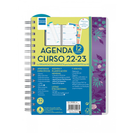 AGENDA ESPIRAL DOCENTE ESCOLAR FINOCAM22 MAGISTRAL PERSONALIZABLE FLORAL 1/4 SVH 22-23+ 4º - 155X212