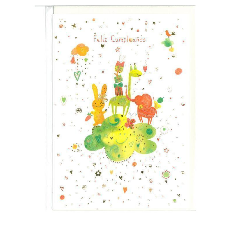 TARJETA FELICITACION ARGU TURNOWSKY GRABADO ORO NUBE ANIMALES 38474 ^