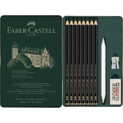 LAPIZ FABER-CASTELL PITT GRAFITO MATE  CAJA METAL 8 LAPICES GRADUADOS HB -14B + ACCESORIOS 115220
