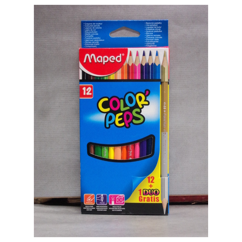 LAPIZ MAPED COLOR PEPS TRIANGULAR CARTON 12 COLORES 18321