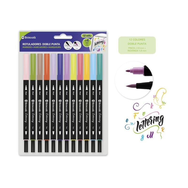 ROTULADORES DOBLE PUNTA LETTERING BISMARK 12U + 4 HOJAS 330114 POESSA BLISTER
