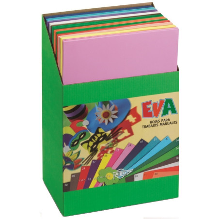 GOMA EVA EXPOSITOR CARTON 120 LAMINAS X 12 COLORES 40X60CM 2MM FAIBO 1655EXP