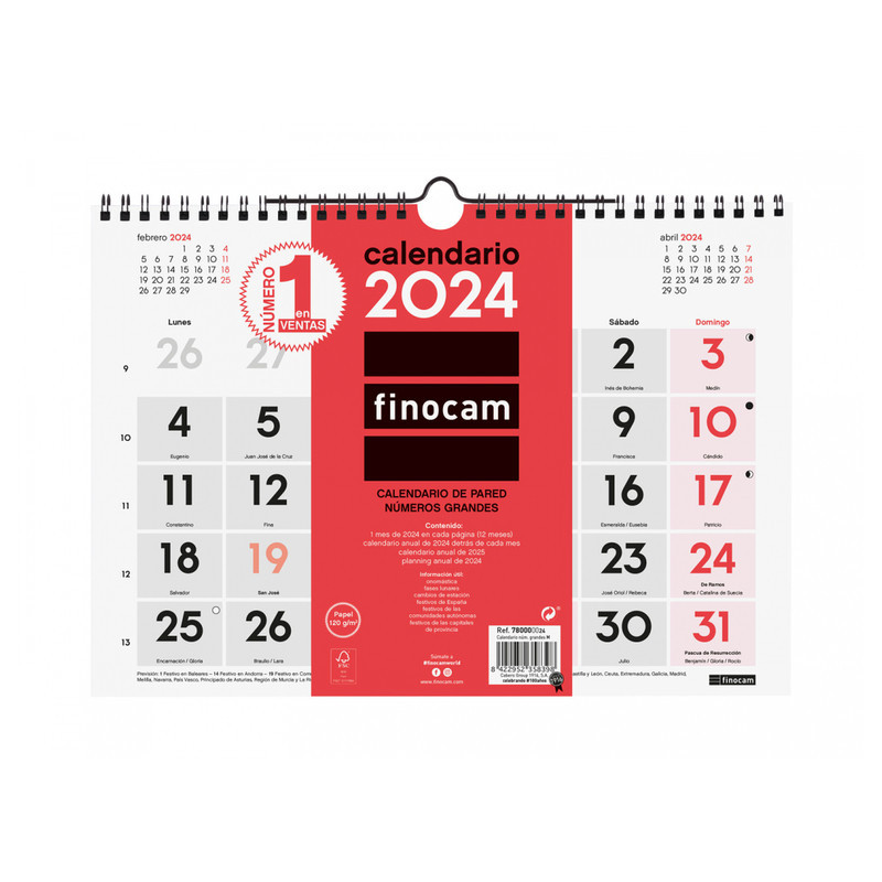 CALENDARIO ANUAL FINOCAM24 PARED N.GRANDES M 2024+ M 300X210 780000024