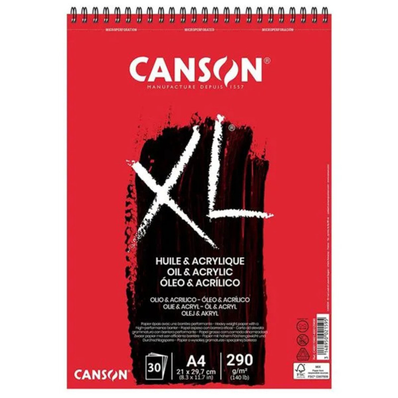 BLOC DIBUJO CANSON XL ESPIRAL OLEO Y ACRILICO 290G A-4 BLOC 30H 400110401