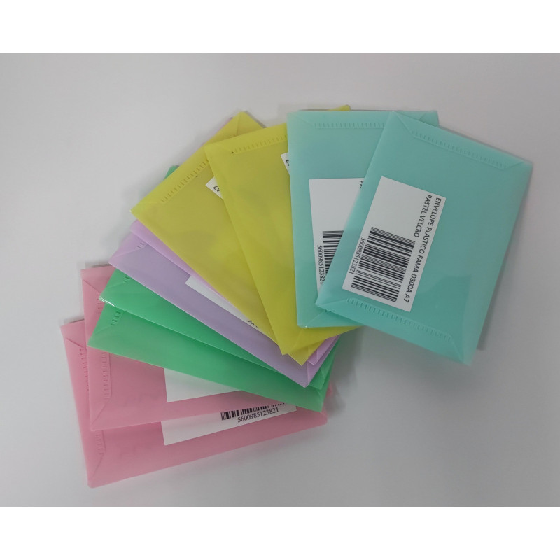 DOSSIER SOBRE VELCRO A7 FAMA PASTEL COLORES SURTIDOS 10U D300A7V