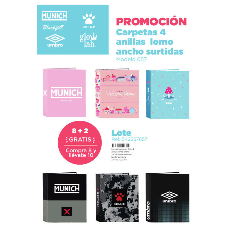 LOTE CARPETA F. 4 ANILLAS LOMO ANCHO SURTIDAS SAFTA22 VAC 542257657