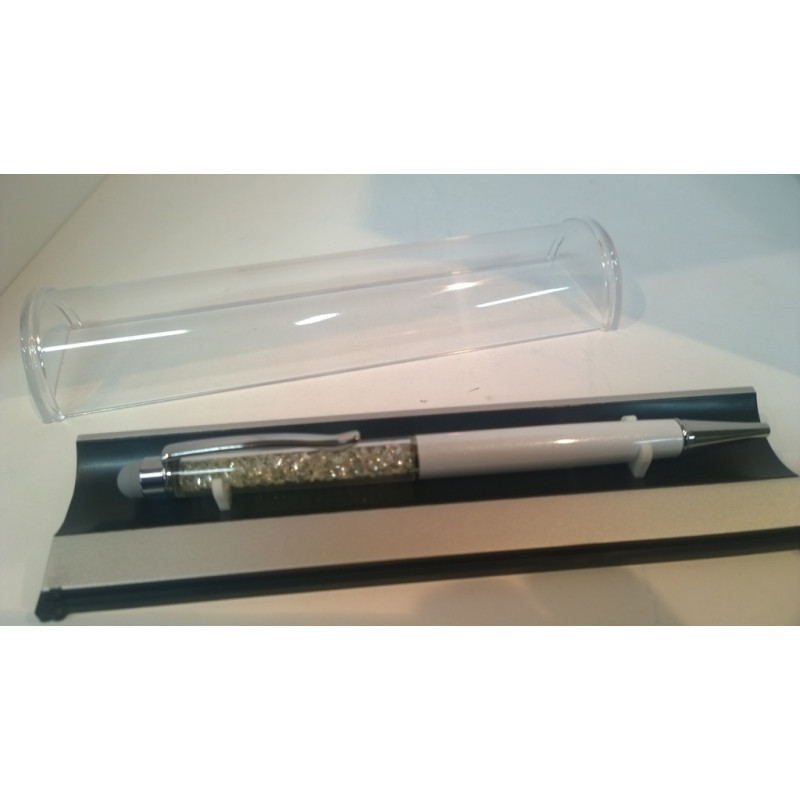 BOLIGRAFO LEBER 01.005-07 CRISTALES Y PUNTERO BLANCO C/ESTUCHE