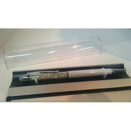 BOLIGRAFO LEBER 01.005-07 CRISTALES Y PUNTERO BLANCO C/ESTUCHE