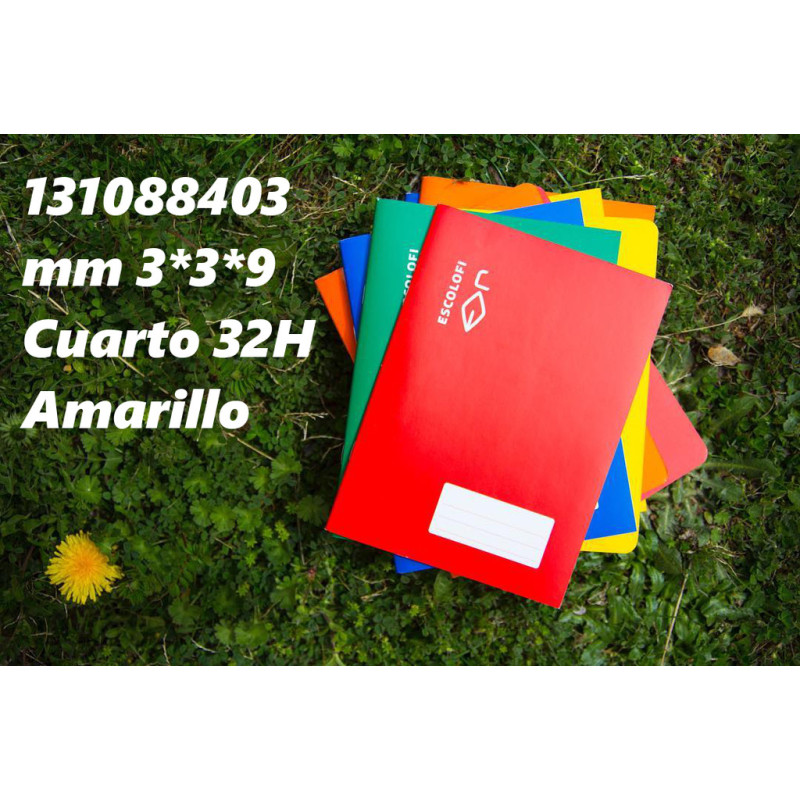 LIBRETA GRAPADA CUARTO 32 HOJAS 70 GR MM 3*3*9 AMARILLO 131088403 ESCOLOFI (10)