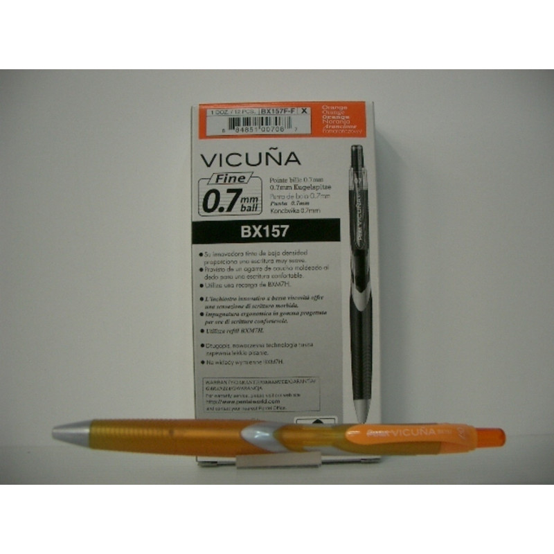BOLIGRAFO PENTEL VICUÑA BX157 RETRACTIL NARANJA C/12U ^