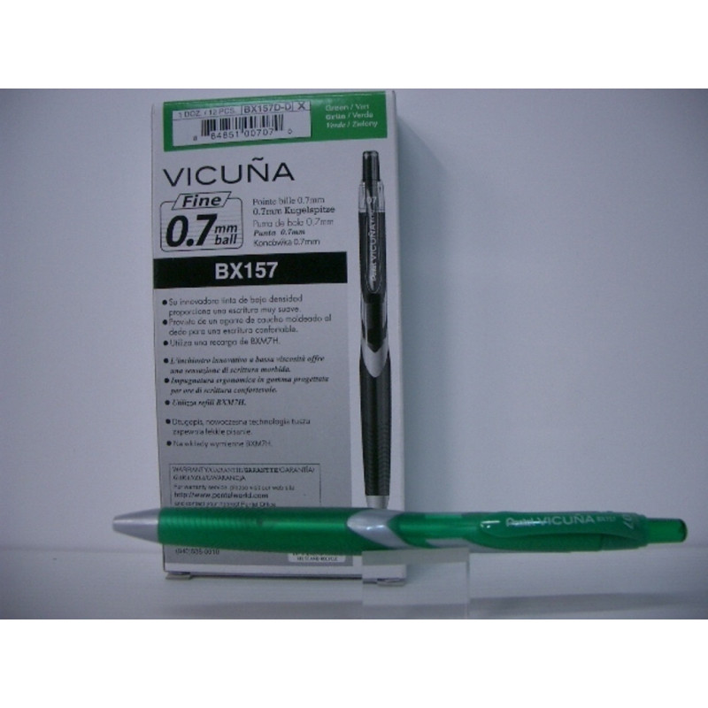BOLIGRAFO PENTEL VICUÑA BX157 RETRACTIL VERDE C/12U ^