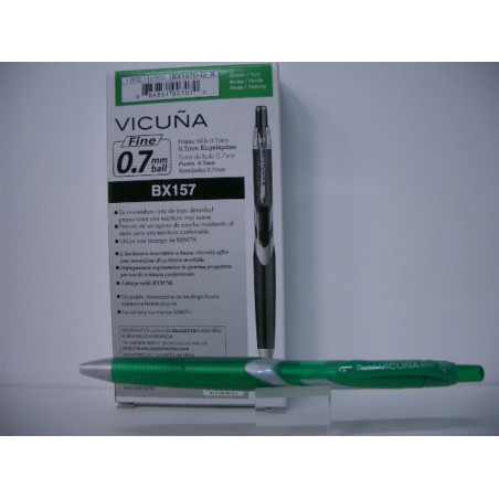 BOLIGRAFO PENTEL VICUÑA BX157 RETRACTIL VERDE C/12U ^
