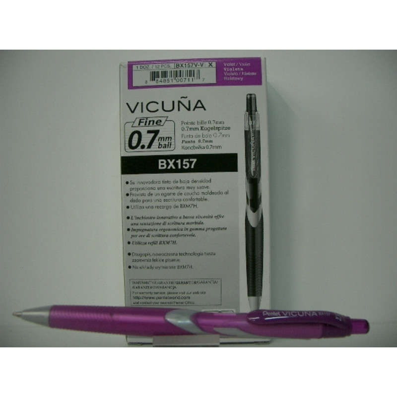 BOLIGRAFO PENTEL VICUÑA BX157 RETRACTIL VIOLETA  C/12U ^