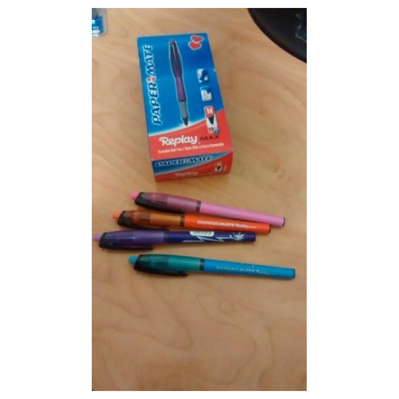 BOLIGRAFO PAPERMATE REPLAY.MAX TURQUESA,ROSA ,LILA,NARANJA C/12U ^