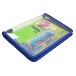 CARPETA A-4 OFFICE BOX ZIPPER TRANSPARENTE CREMALLERA 57561 BORDE AZUL UNIDAD