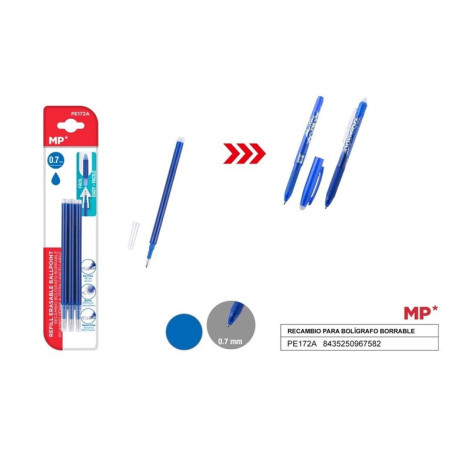 RECAMBIO BOLIGRAFO BORRABLE AZUL MADRID PAPEL PE172A