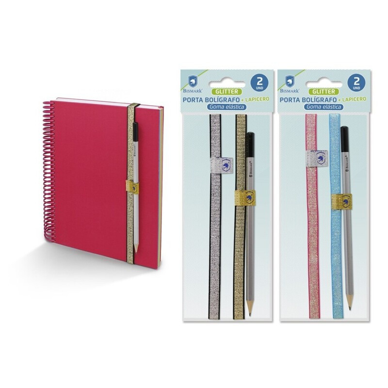 PORTA BOLIGRAFO ELASTICO GLITTER COLORES SURTIDOS PACK 2U 328744 POESSA (24)