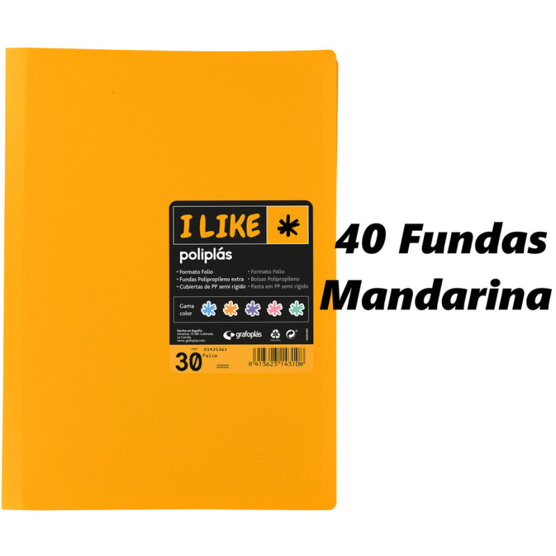 CARPETA ESCAPARATE FOLIO POLIPLAS LIKE PASTEL 40F MANDARINA 55 GRAFOPLAS 01441355