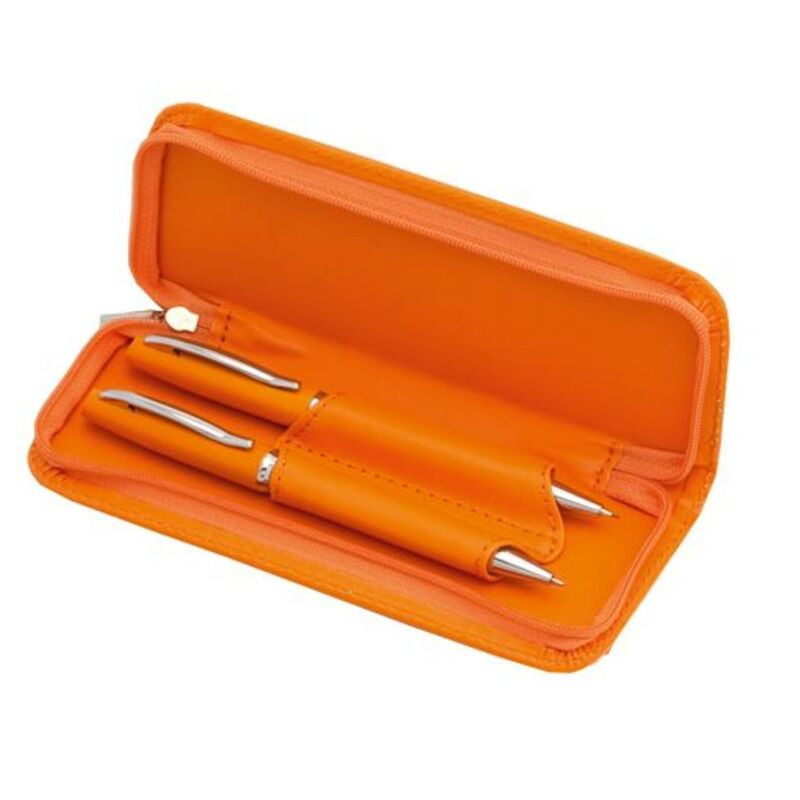 JUEGO BOLI LAPIZ FINIT POLIPIEL METAL C/ESTUCHE COLOR NARANJA 3649-07 DISPLAST
