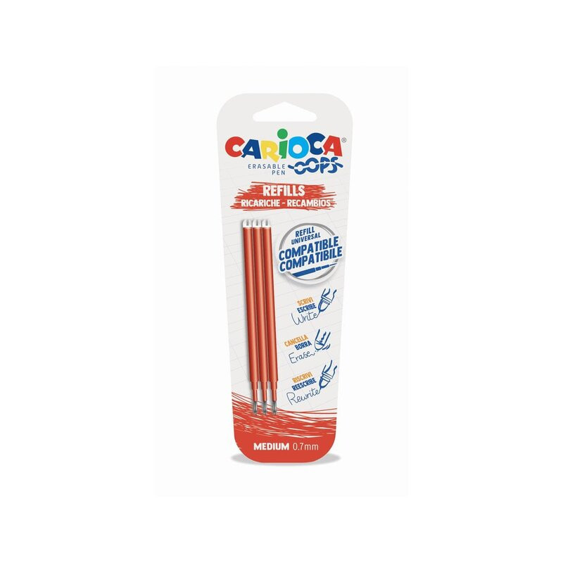 BOLIGRAFO RECAMBIO CARIOCA OOPS RETRACTIL BORRABLE ROJO BLISTER 3U 43041/03