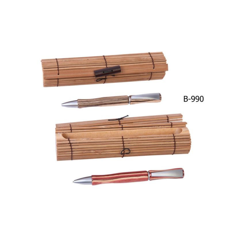 BOLIGRAFO ALEX BOG MADERA TROPICAL ZEBRA ESTUCHE BAMBOO 2COL. B990 ^