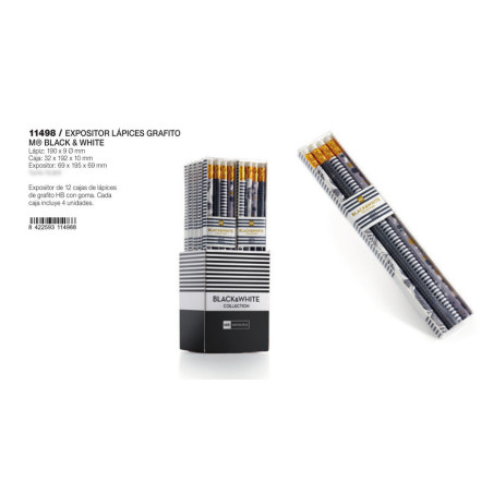 EXPOSITOR CARTON 12 CAJAS DE 4 LAPICES GRAFITO BLACK & WHITE MR18 GIFTS2 11498