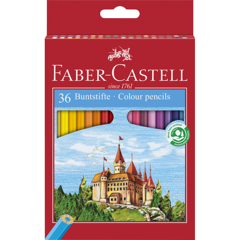 LAPICEROS COLOR CJ.36u. LINEA ROJA HEXAGONALES LARGOS FABER C.