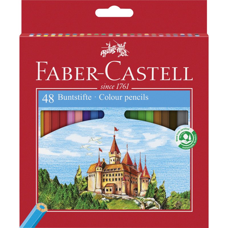 LAPICEROS COLOR CJ.48u. LINEA ROJA HEXAGONALES LARGOS FABER C.