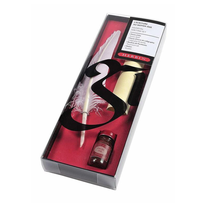 PLUMA HERBIN SET ESCRITURA MEDIEVAL BLANCO C/TINTERO 28220T EXACLAIR