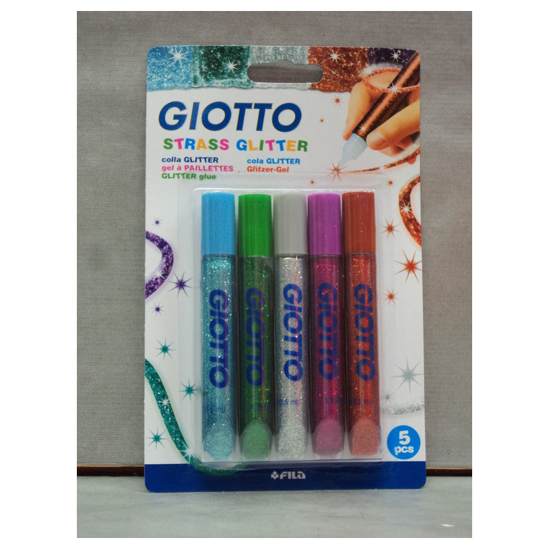 PEGAMENTO PURPURINA GIOTTO STRASS GLITTER GLUE BRILLO 5 COLORES 5452 00 FILA