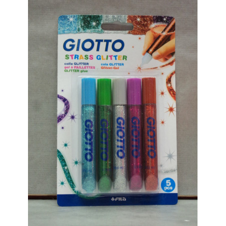 PEGAMENTO PURPURINA GIOTTO STRASS GLITTER GLUE BRILLO 5 COLORES 5452 00 FILA