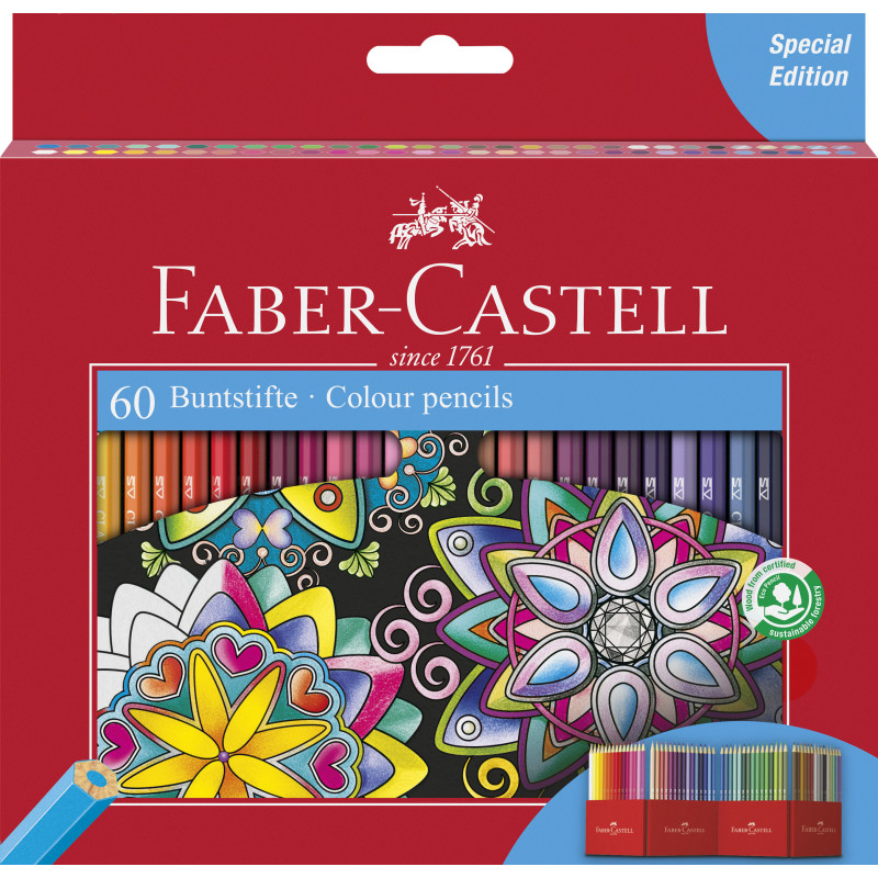 LAPICEROS COLOR CJ.60u. LINEA ROJA HEXAGONALES LARGOS FABER C.