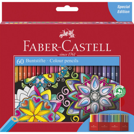 LAPICEROS COLOR CJ.60u. LINEA ROJA HEXAGONALES LARGOS FABER C.