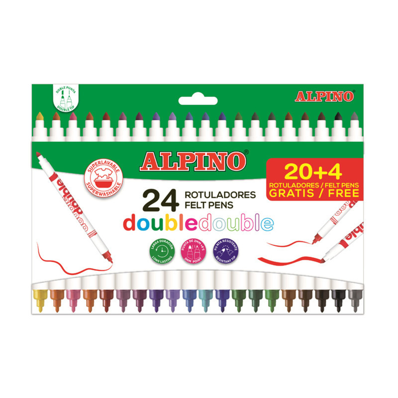 ROTULADOR ALPINO DOBLE PUNTA 20 +4 COLORES
