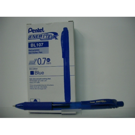 ROTULADOR PENTEL ENERGELX 0,7MM RETRACTIL AZUL C/12U BL107-C