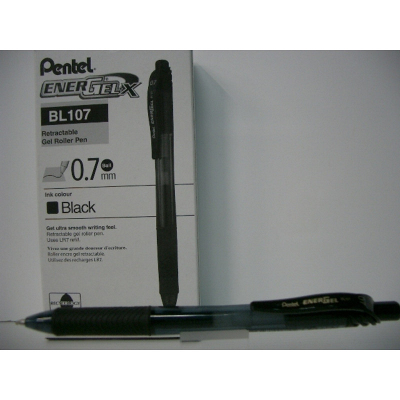 ROTULADOR PENTEL ENERGELX 0,7MM RETRACTIL NEGRO C/12U BL107-A