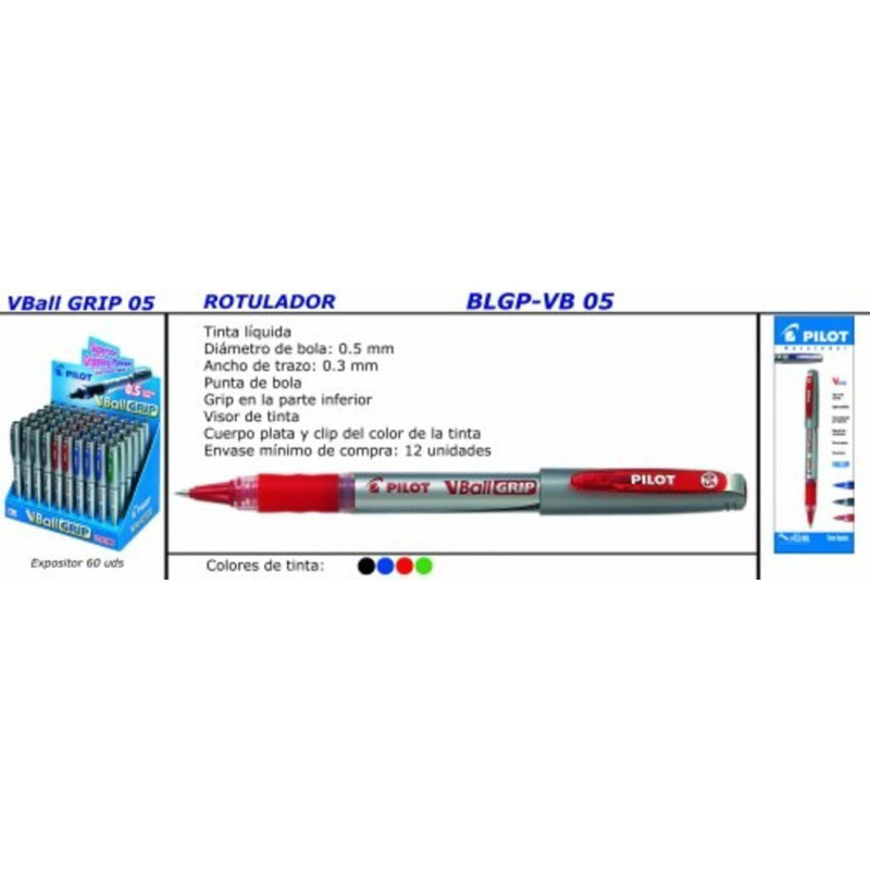 ROTULADOR PILOT V-BALL GRIP 0,5 PUNTA CONICA ROJO C/12U ^