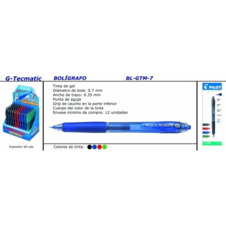 ROTULADOR PILOT G-TECMATIC 0,7 AZUL C/12U ^