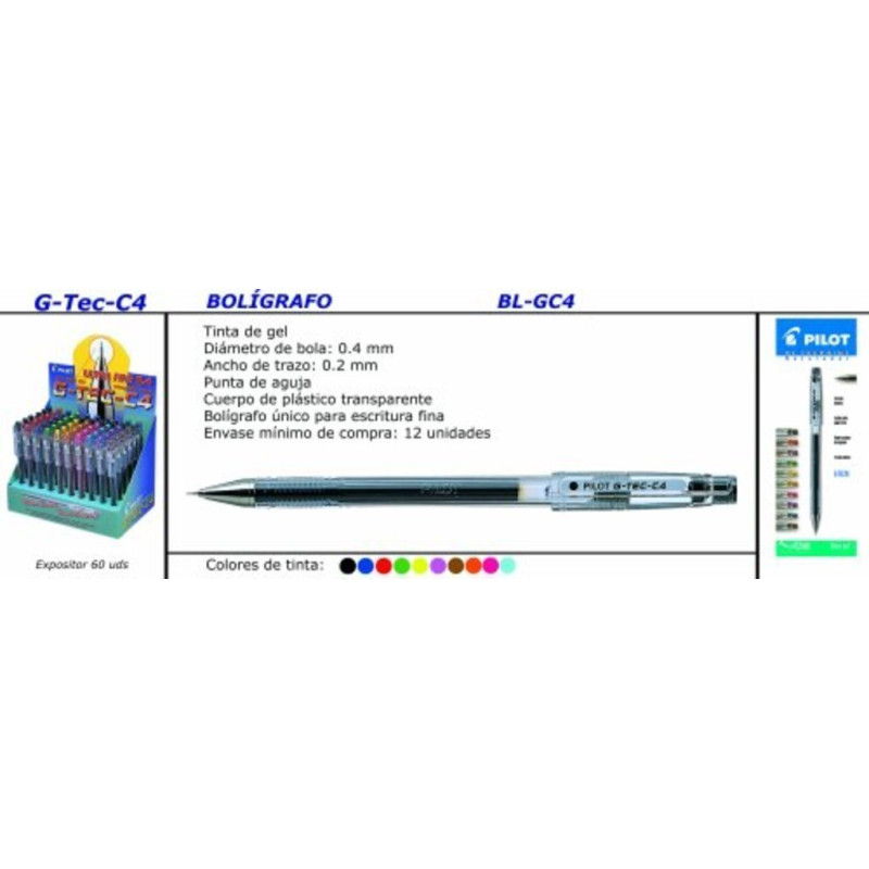 ROTULADOR PILOT G-TEC-C4 COLORES NEGRO C/12U