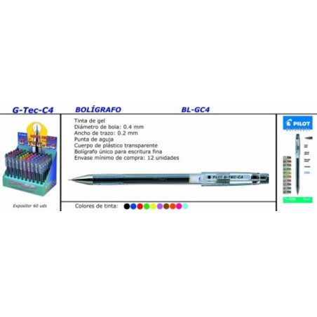ROTULADOR PILOT G-TEC-C4 COLORES NEGRO C/12U