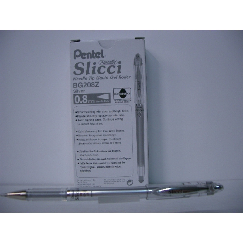 ROTULADOR PENTEL SLICCI ROLLER BG208 METALIC PLATA C/12U ^