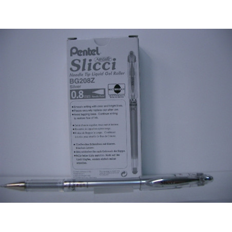 ROTULADOR PENTEL SLICCI ROLLER BG208 METALIC PLATA C/12U ^