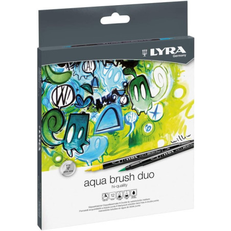 ROTULADOR DOBLE PUNTA LYRA AQUA BRUSH DUO PINCEL C/12U CARTON 6521120 FILA