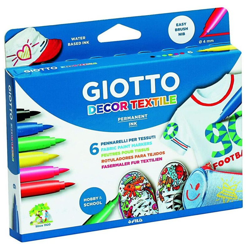 ROTULADOR GIOTTO DECOR TEXTIL PINCEL 4 COL + 2 FLUOR 494800 FILA