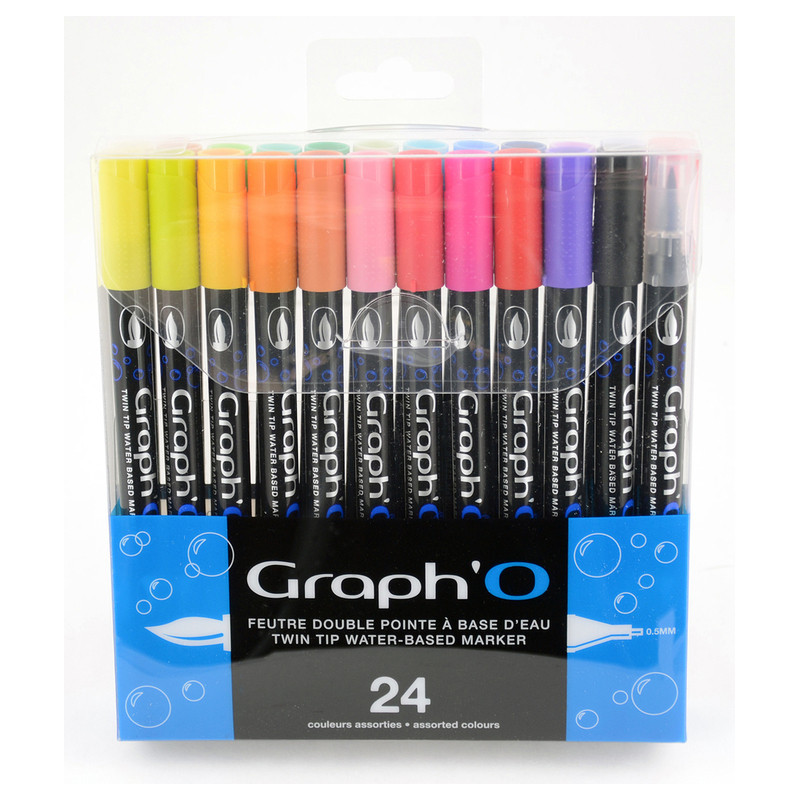 ROTULADOR GRAPH'O DOBLE PUNTA PINCEL BASE AGUA CAJA 24U GO00240 MCH