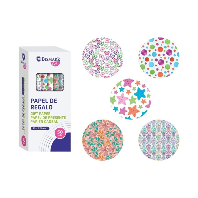 PAPEL REGALO ROLLO BISMARK MOMENTOS ESPECIALES 70*200 CAJA 50U 331828 POESSA