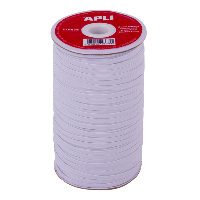 BOBINA DE CUERDA ELÁSTICA PLANA BLANCA 5 MM X 100 M APLI 18675