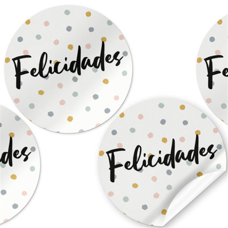 ETIQUETAS FELICIDADES ARGU IMPRESA REDONDA 48006 250U
